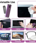 2 Pack Screen Cleaner Kit for Laptops Phones Tablets and Cars with 10ml spray, microfiber cloth, cleaner pen, and keyboard brush in use
