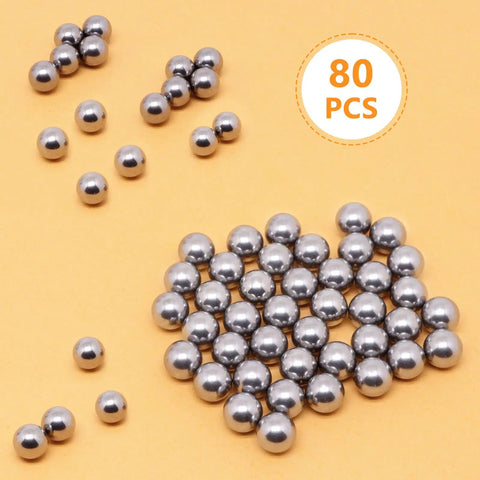 Built Tough With Eighty Pieces Of Rock Solid Carbon Steel Ball Bearings Measuring Exactly Ten Millimeters For Smooth Operation And Zero Drift On Any Heavy Duty Project You Gotta Get Done Right. Image shows 80 steel ball bearings with a shiny silver finish.