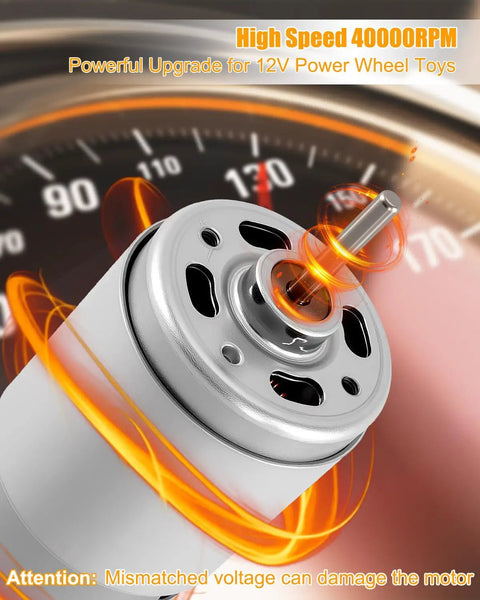 High Speed 12V Ride On Car Motor with Metal Gear 40000 RPM Brushed DC Motor in action, displaying high RPM with speedometer.