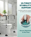 Legit Rock Solid Toilet Safety Rails, 350 Lbs Capacity Adjustable Grab Bars in a bathroom setting with suction legs.