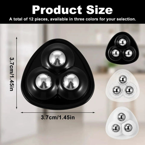 No Sweat Countertop Appliance Rollers Sliders Set With Strong Peel And Stick Backing in black and white, 37mm size.