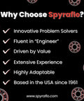 Why Choose Spyraflo infographic highlighting innovative problem solving and adaptability with bearing graphics.