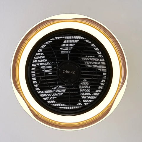 Top view of bladeless flush mount ceiling fan with lights and remote, 19 inch low profile, for kitchen and bedroom.