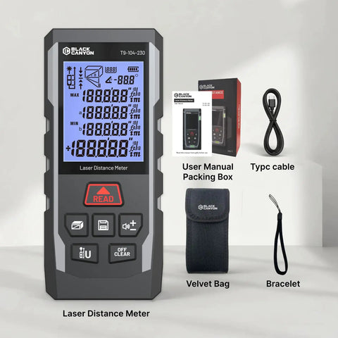 230 Foot Laser Distance Meter With Bright Green Beam And Smart Angle Tracking For No Sweat Indoor Outdoor Renovations with accessories.