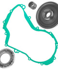 Top Shelf Starter Clutch Assembly With Idler Gear Bearing And Precision Seal For Yamaha Big Bear 400 4X4 2000 To 2012 Tight Ride Ready Swap components including gasket, bearing, and gear.
