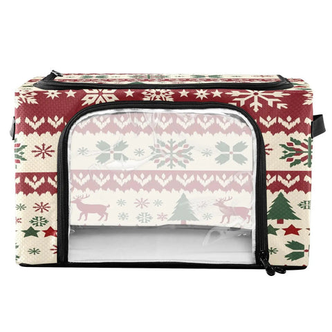 No Sweat Heavy Duty Foldable Storage Bin With Clear Front Window And Dual Zipper Openings For Effortless Seasonal Item Organization Featuring Cheerful Holiday Stripes, 16.9x11.4x10 inch polyester container.