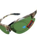 Badass IR5 Shade Welding Safety Glasses Featuring Hella 1.5X Magnifying Lens For Heavy Duty Precision Torch Welding Brazing Soldering Tasks In Sleek White Camo Wrap, showing green lenses and camo frame.