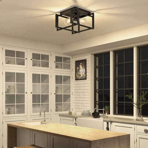 Kitchen with 2 Pack Sleek Modern Black Rectangle Flush Mount Ceiling Light Fixtures With Dimmable E26 Compatibility Industrial Style