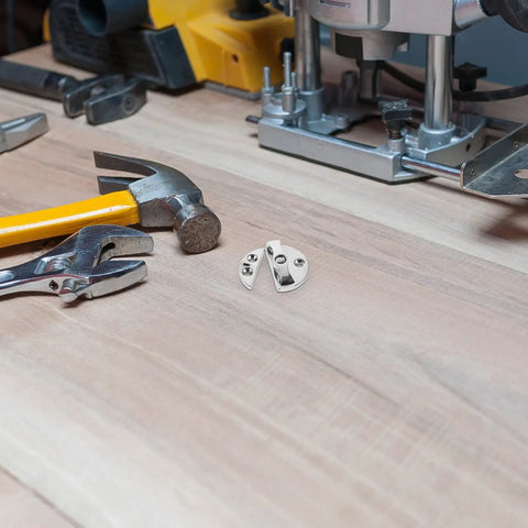 Heavy Duty 1.7 Inch Round 316 Stainless Steel Marine Hinge And Boat Latch on wooden surface with tools.