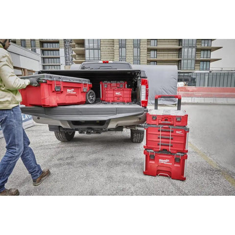Rolling Chest Tool Packout System On Wheels For Quick Transport And Massive Storage 48 22 8428 Heavy Duty Organizer loaded in truck