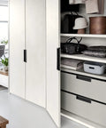 Rock Solid Zinc Alloy Recessed Handles For Kitchen Cabinets Set Of Two Black Inset Hidden Flush Drawer Pulls Featuring Slick Rust Proof Surface And Seamless Edge Profile on modern cabinet.