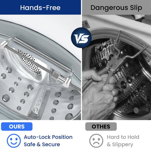 Image comparing Built Like A Tank 304 Stainless Steel Washer Spring Removal Tool for easy spring removal versus slippery alternatives.