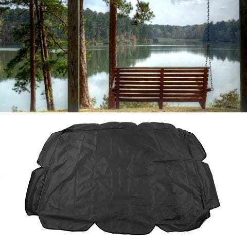 Rugged 2-Seat Swing Canopy Replacement For Outdoor Patio Garden, Waterproof 210D Oxford Fabric, Black, laid out by a lake.