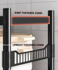 Super Badass Heavy Duty Carbon Steel Shelving Unit With Kickass Four Tier Layout For Garage And Kitchen Organization, showing 25mm thick steel legs and shelving.