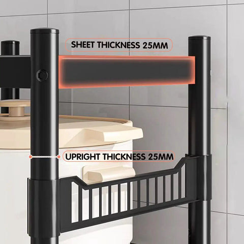 Super Badass Heavy Duty Carbon Steel Shelving Unit With Kickass Four Tier Layout For Garage And Kitchen Organization, showing 25mm thick steel legs and shelving.
