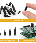 Heavy Duty 620 Piece M3 Hex Standoff And Nylon Screw Assortment Kit Featuring Male Female Spacers Lock Washers And Hex Jam Nuts For Bulletproof Electronic Builds with black standoffs and screws.