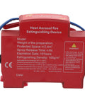 Hella Smooth Automatic Fire Extinguisher Aerosol Spray Sticker With Rock Solid Back Adhesive For Vehicle Engine Bay and Home Garage Safety Boss Level Heat Resistant Flame Retardant Protection 10g Capacity, red device with specifications.