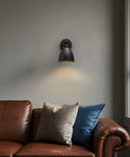 Industrial Hardwire Wall Sconce With Old School Farmhouse Vibe Right Angled Rustic Metal Lampshade above couch, Black Finish