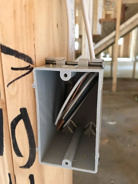 SimPull Solid Indoor 14/2 NM-B Cable With Ground For Easy Pull Installation, shown in residential junction box, 25 ft