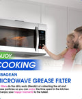 Family cooking near an over the range microwave using grease filter 9 x 7.72 inch aluminum mesh; traps grease and odors efficiently.