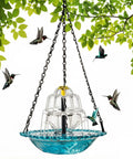 Solar Powered Hanging Bird Bath Fountain With Cascading Water Feature For Gardens And Patios, Easy Setup Outdoor Bird Bath For Birds, Decorative Flowing Water Yard Vibes, No Wires Sun Powered Pump hanging from tree with birds