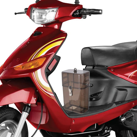 Tough As Nails Universal Electric Vehicle Charger Cover on a red electric scooter, waterproof connector housing, outdoor protection.