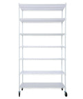 Seven Tier Heavy Duty Wire Shelving Unit With Wheels Adjustable Metal Rolling Rack for Garage Kitchen Pantry, white finish.
