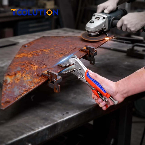 10 Inch Locking Sheet Metal Clamp With Trigger Release securing metal during grinding, heavy duty adjustable welding pliers for metalworking