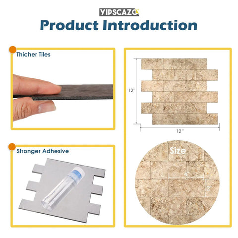 Peel And Stick Backsplash Tile 12x12 Real Stone Texture With Specular Reflective Finish showing tile thickness and adhesive strength