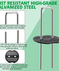 Close up of 12-inch galvanized steel garden staple with black pad for weed barrier, featuring 100 Pack Landscape Staples And 100 Pack Gaskets 12 Inch 11 Gauge Galvanized Steel Garden Staples With Black Pads Turf Staples For Weed Barrier Grass Pro.