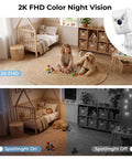 Crisp 2K Indoor Security Camera With Dual Band WiFi And Full Color Night Vision capturing a child playing with a dog in bright settings.