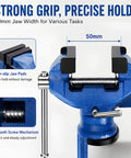 Compact Table Vise For Small Wood And Metal Projects 50mm Clamp Width Handy Clamp Tool For Hobbyists Quick Secure Holding No Fuss Craft And Workshop Helper For DIY Woodworking, blue vise with non-slip jaw pads and smooth screw mechanism