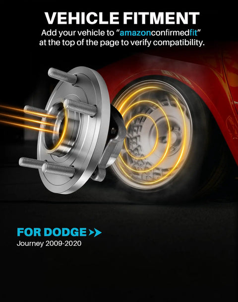 Two Piece Front Wheel Bearing Hub Assembly Set Compatible With Dodge Journey 2009 To 2020, showcasing a detailed view with ABS sensor.