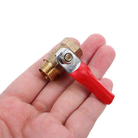 Tough As Nails Four Inch Mini Ball Valve With Slick Lever Handle shown in hand for quick garden hose setup.