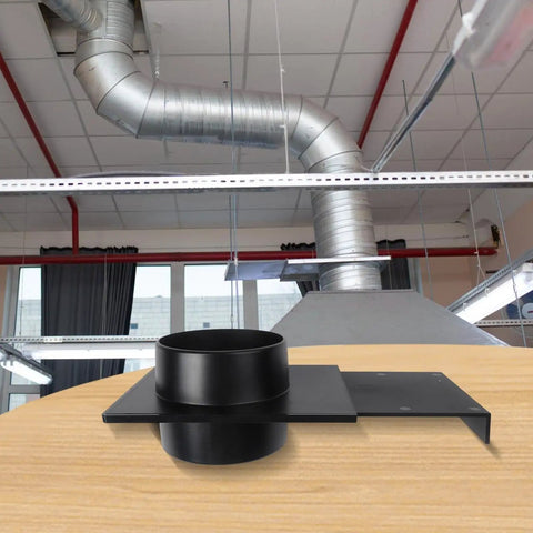 Sturdy Abs Dust Collection Hose Connector With Three-Way Valve 100mm For Shop Vac And Ventilation Needs High Flow Adapter Accessory Black mounted on a workbench.