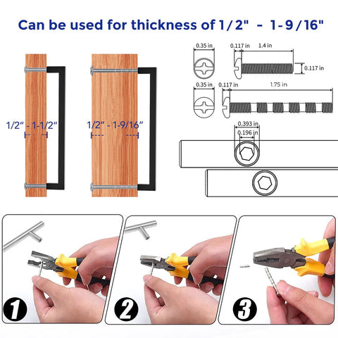 Instructions for installing 18 Pack 8-4/5 Inch Square Cabinet Handles Matte Black Pulls for drawers and cabinets, center to center 224mm.