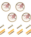Total Flex For Your Cabinetry With This 4 Pack Of 32mm Golden Metal Drawer Knobs Featuring Asian Ink Red Plum Blossom Designs And Complete Screw Kits For Effortless Installation That Truly Slays.
