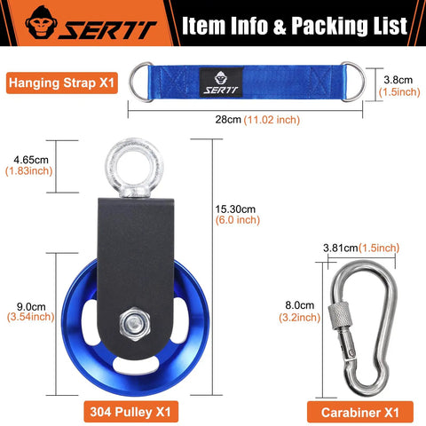 Upgraded 90Mm Cable Pulley Wheel For Home Gym System Featuring 360 Degree Spin And 660Lbs Load Capacity Crafted From Hella Tough Aluminum Alloy with blue 304 pulley, dimensions shown.