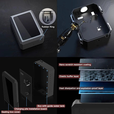 Heavy Duty Outdoor EV Charger Lock Box With Key, Badass Weatherproof IP65 Steel Enclosure To Shield Your Electric Vehicle From Elements, Lockdown Column Protector For Home Or Public Stations, Black 27.5 Inches, showcasing rubber sealing and internal components.