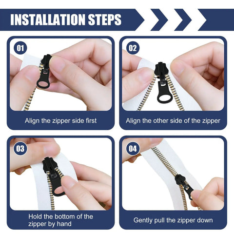 Installation guide for Universal Zipper Repair Kit With Three Size Sets And Double Sided Zippers Replacement Kit for Jackets
