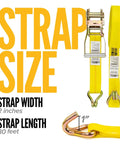 Heavy Duty Ratchet Straps 2 Inch Wide 30 Foot Length 10 Pack 10,000 Lbs Break Strength 3,333 Lbs Working Load J Hook End Fittings Polyester Tie Downs For Flatbed Trailers Yellow shown in detail