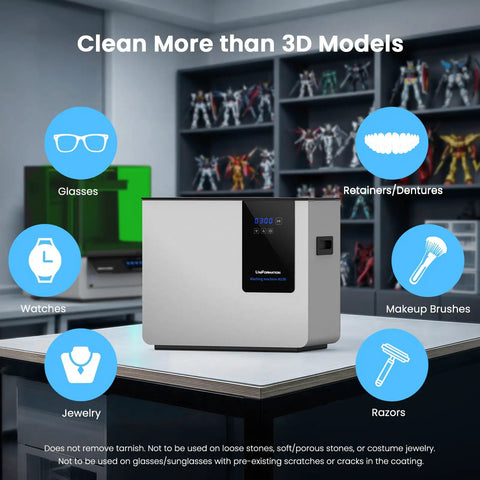40 Kilohertz Ultrasonic Resin Cleaner And Wash Station For 3D Prints Hella Easy Sla Dlp Model Scrubber on a workbench.