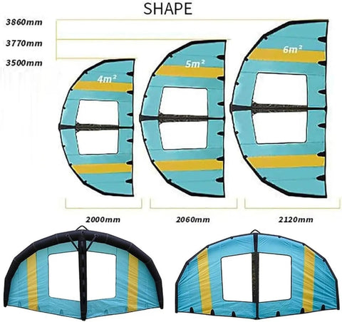 Lightweight Inflatable Surf Wing For Windsurfing And Wing Foiling, Handheld Wing With Clear Window, Sizes 4m, 5m, 6m