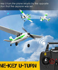 Beginner Friendly RC Plane Trainer 3CH Remote Control Airplane With Prop Saver 6 Axis Gyro Stabilizer And 3 Flight Modes For Easy Aerial Fun 400mm Green RTF Hobby Aircraft performing U-turn with remote control