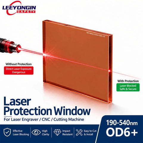 Straight Up Heavy Duty Laser Safety Window Orange Polycarbonate Sheet For 190 To 540 Nm OD6 Plus 40 Percent VLT in use with laser engraver.