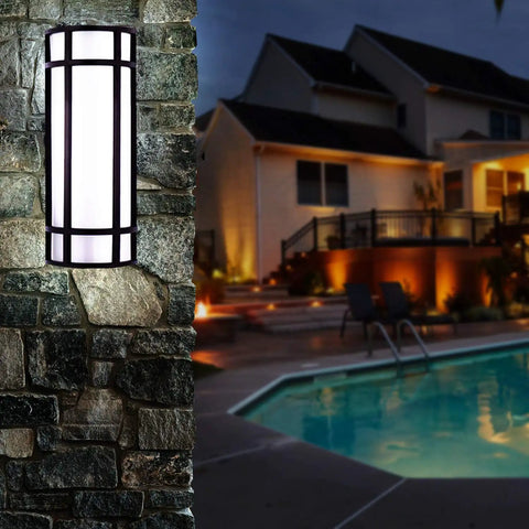 24 Inch LED Mission Style Wall Sconce Light Fixture No Fuss Outdoor Use 1200 Lumens 23W 3000K Warm White illuminating patio