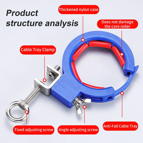 Rugged Cable Pulling Guide Roller With Adjustable Clamp For Safe And Easy Wire Installation Tasks High Tensile Strength Roller With 25 Kg Load Capacity Ideal For Electricians And DIY Pros blue nylon cable tray roller with adjustable clamp and screws