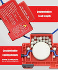Smart Din Rail Fire Extinguisher Featuring Auto Heat Aerosol Release showing customizable lead length and cooling beads.