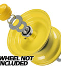 Built Tough Front Wheel Bushing To Bearing Conversion Kit With Top Shelf High Heat Grease Rock Solid Hardware For Heavy Duty Tractor Performance Upgrade, yellow wheel hub assembly with bearing.