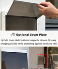 Top Shelf Electric Vehicle Charger Cover Box Crafted From Solid Galvanized Steel Featuring Magnetic Acrylic Panel showing optional cover plate.